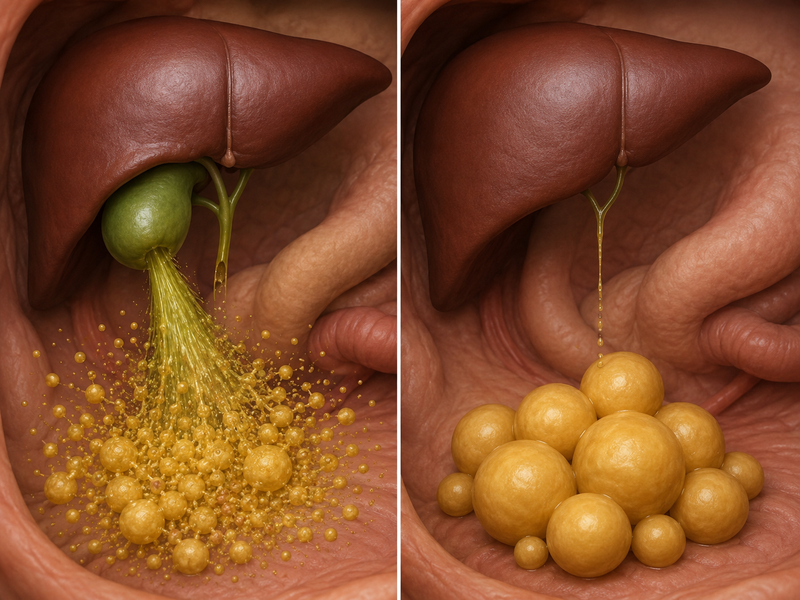 5. Fat can't be broken down without bile. And the burst is gone.