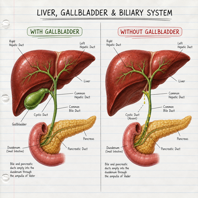 3. The liver still makes bile. The gallbladder was the tank that stored it.
